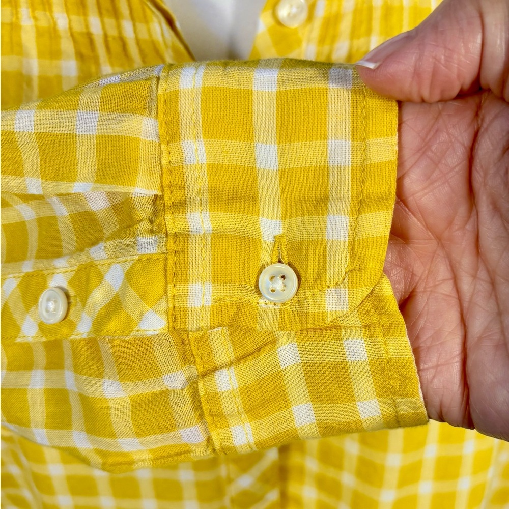 J.Crew Pintuck Yellow Gingham Blouse Ruffle Neck Long Sleeve Sz 2P💛 - Picture 4 of 11